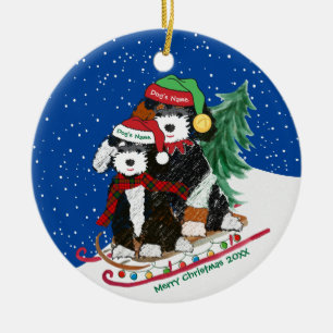 Personalised Bernedoodles Christmas Sled Ceramic Tree Decoration