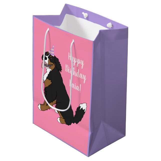 Personalised Bernese Mountain Dog Birthday  Medium Gift Bag (Front Angled)