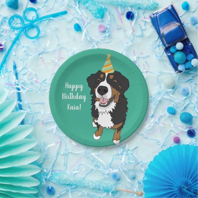 Personalised Bernese Mountain Dog Birthday Paper Plate (Party)