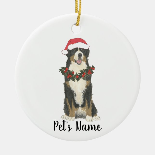 Personalised Bernese Mountain Dog Ceramic Tree Decoration (Front)