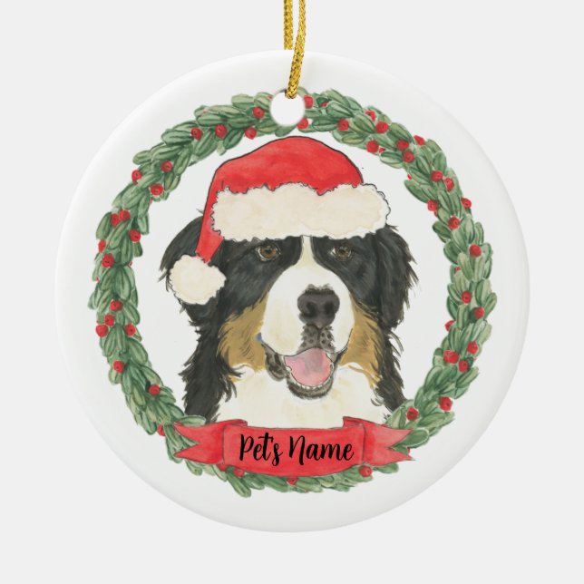 Personalised Bernese Mountain Dog Christmas Ceramic Tree Decoration (Front)