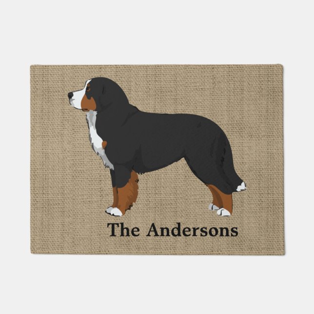 Personalised Bernese Mountain Dog Tan Burlap Doormat (Front)
