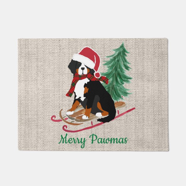 Personalised Bernese Mt Dog Christmas Sled Doormat (Front)