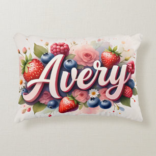 Personalised Berry Floral Name Pillow " Avery "