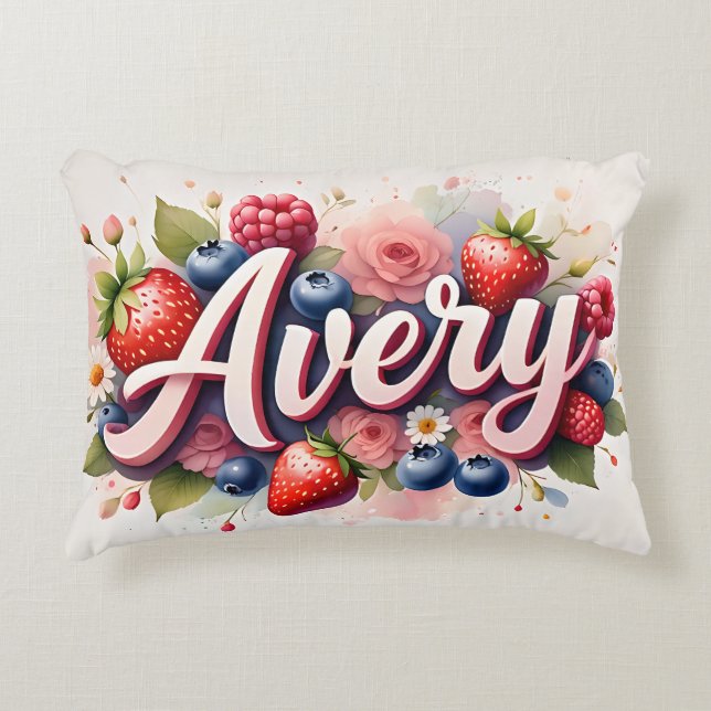 Personalised Berry Floral Name Pillow " Avery " (Front)