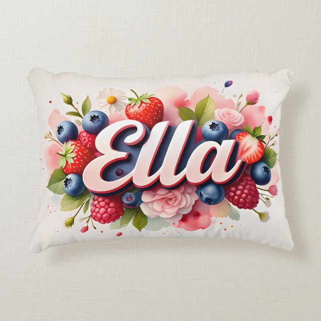 Personalised Berry Floral Name Pillow - Ella (Front)
