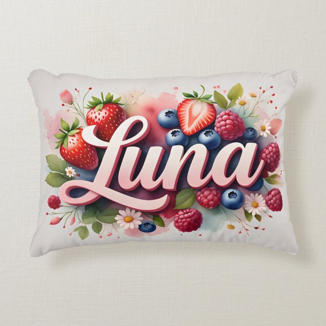 Personalised Berry Floral Name Pillow - Luna (Front)