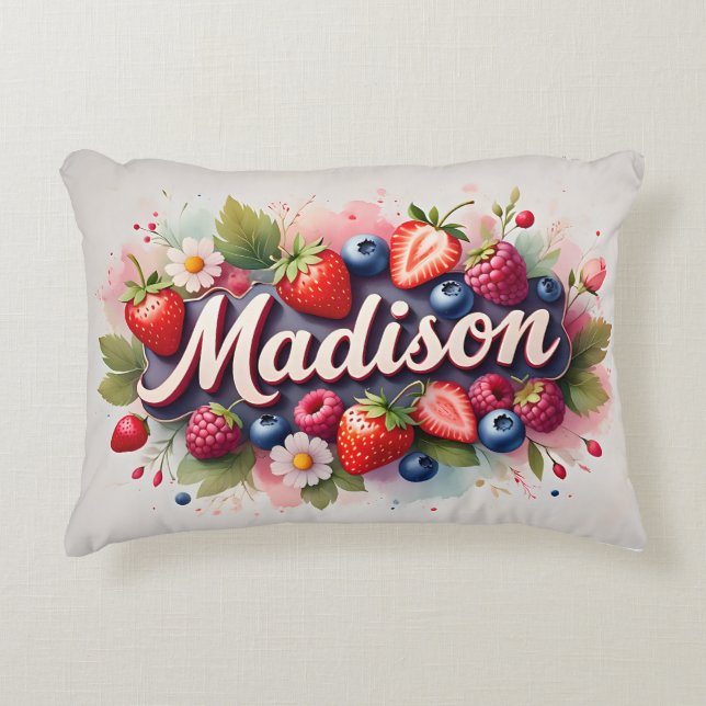 Personalised Berry Floral Name Pillow - Madison (Front)