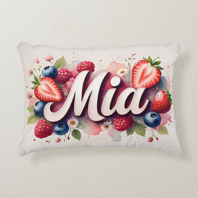 Personalised Berry Floral Name Pillow - Mia (Front)