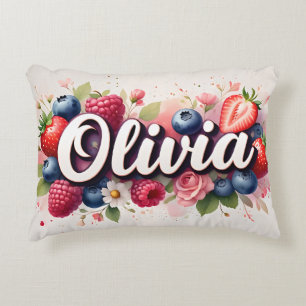 Personalised Berry Floral Name Pillow - Olivia