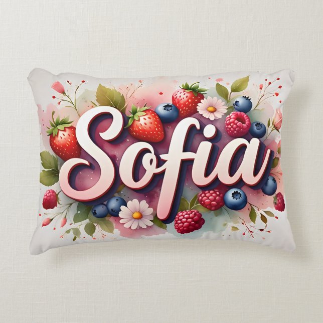 Personalised Berry Floral Name Pillow – "Sofia" (Front)