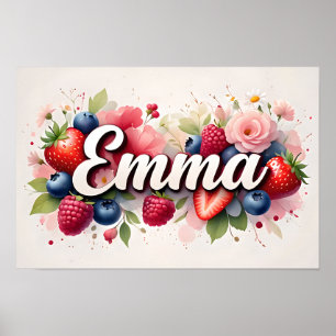 Personalised Berry Floral Name Poster – "Emma" – 