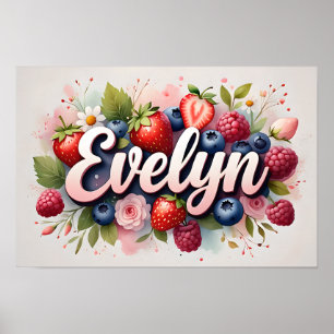 Personalised Berry Floral Name Poster "Evelyn"