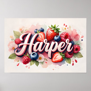 Personalised Berry Floral Name Poster  "Harper" 