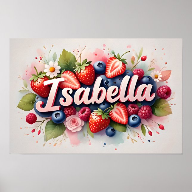 Personalised Berry Floral Name Poster  "Isabella"  (Front)