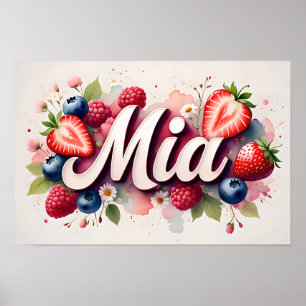 Personalised Berry Floral Name Poster "Mia"
