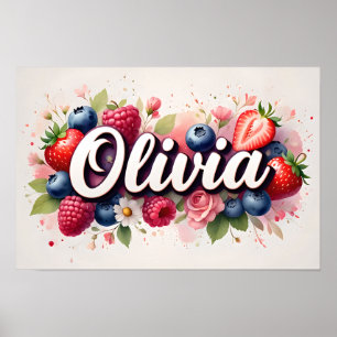 Personalised Berry Floral Name Poster "Olivia"