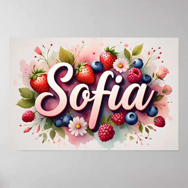 Personalised Berry Floral Name Poster – "Sofia"  (Front)