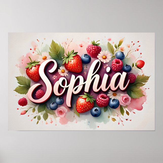 Personalised Berry Floral Name Poster – "Sophia"  (Front)