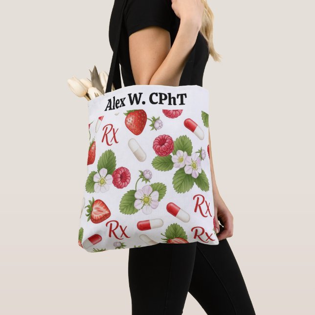 Personalised Berry,Flower RX Symbol Pharmacy Tote Bag (Close Up)