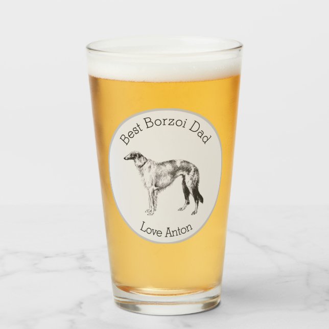 Personalised Best Borzoi Dad Glass (Front Filled)