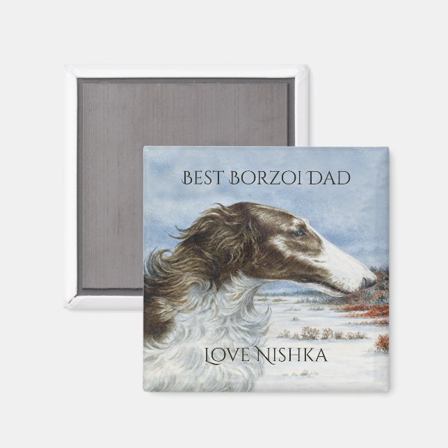 Personalised Best Borzoi Dad Magnet (Front/Back)