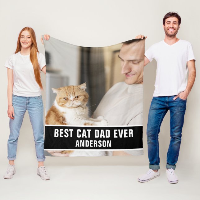 Personalised Best Cat Dad Ever custom Photo Fleece Blanket (In Situ)