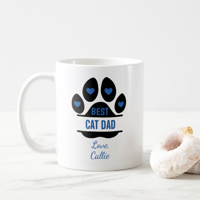 Personalised Best Cat Dad Paw Print Coffee Mug (With Donut)