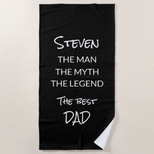 Personalised Best Dad Black White Beach Towel