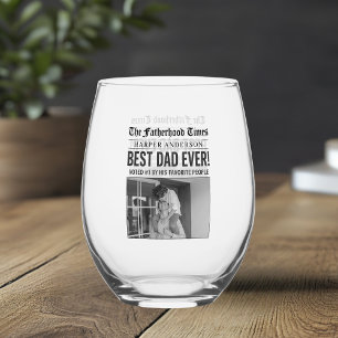Personalised Best Dad Ever Newspaper Headline Stemless Wine Glass
