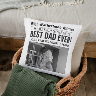 Personalised Best Dad Ever Newspaper Photo Cushion