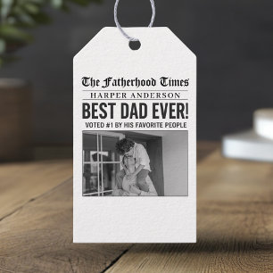 Personalised Best Dad Ever Newspaper Photo Gift Tags