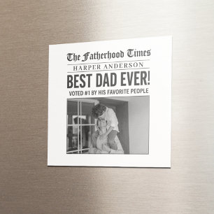 Personalised Best Dad Ever Newspaper Photo Magnet