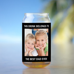 Personalised Best Dad Ever Photo Black Can Glass
