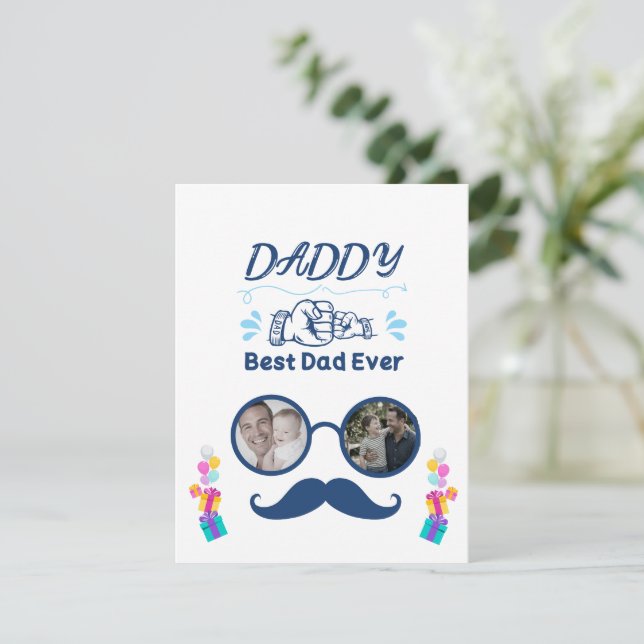 Personalised "Best Dad Ever" Photo Collage Card (Standing Front)
