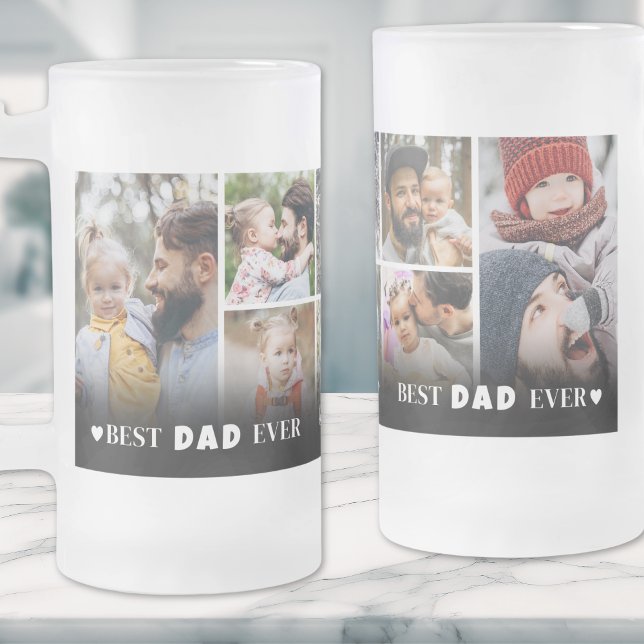 Personalised Best Dad Ever Photo Collage Father Frosted Glass Beer Mug (Personalized Best Dad Ever Photo Collage Father Frosted Glass Beer Mug)