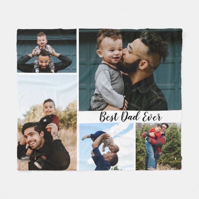 Personalised Best Dad Ever Photo Collage Fleece Blanket (Front (Horizontal))
