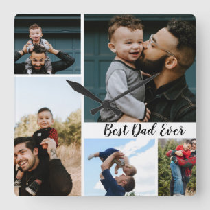 Personalised Best Dad Ever Photo Collage Square Wall Clock