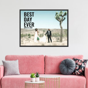 Personalised Best Day Ever Modern Wedding Canvas Print
