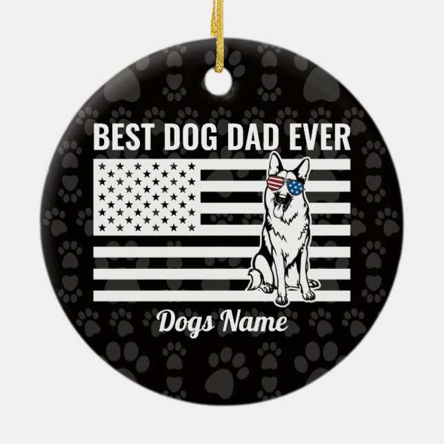 Personalised Best Dog Dad Ever German Shepherd Cer Ceramic Tree Decoration (Back)