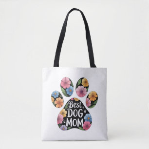 Personalised Best Dog Mum Floral Paw Tote Bag