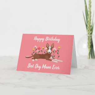 Personalised Best Dog Mum Podenco Pink Floral Card