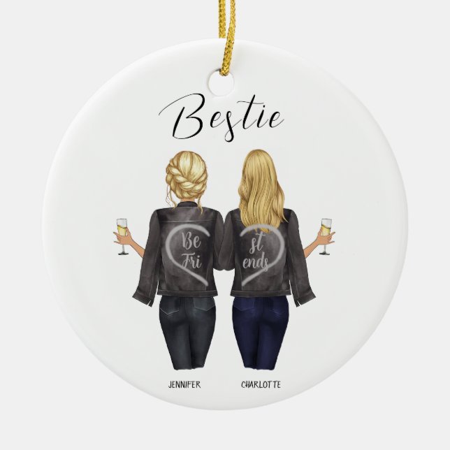 Personalised Best Friend Portrait Ceramic Tree Decoration (Front)