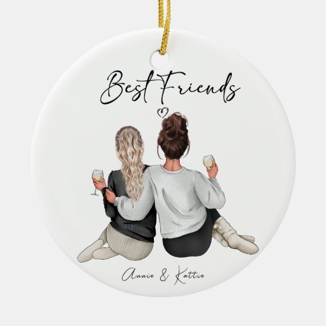 Personalised Best Friend Print, Best Friend Gift Ceramic Tree Decoration (Front)