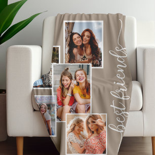 Personalised Best Friends 5 Photo Collage Brown Fleece Blanket