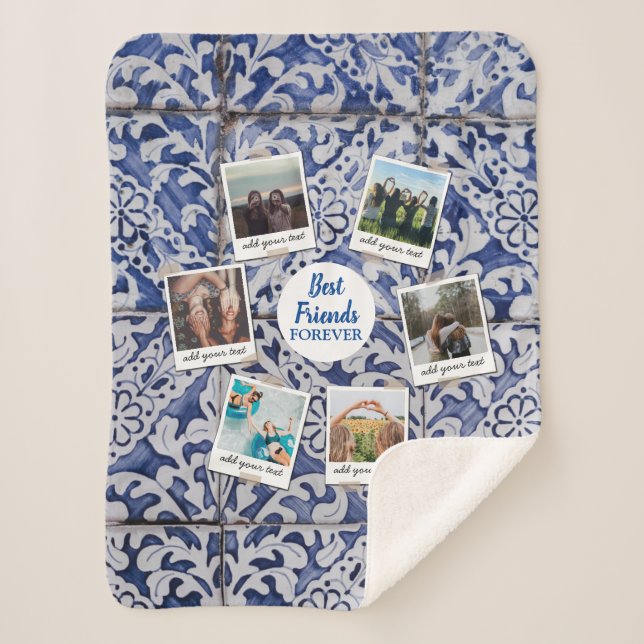 Personalised Best Friends 6 Photo Custom Collage Sherpa Blanket (Front)