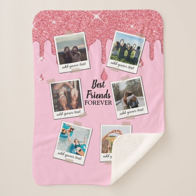 Personalised Best Friends 6 Photo Custom Collage Sherpa Blanket (Front)