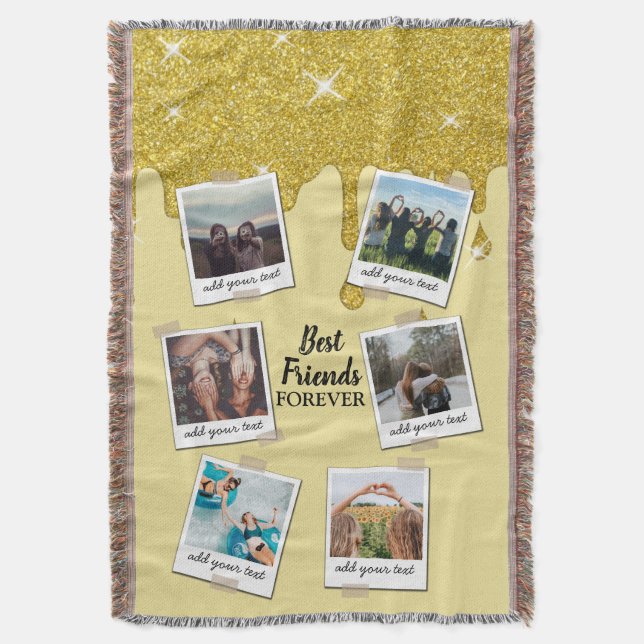 Personalised Best Friends 6 Photo Custom Collage Throw Blanket (Front Vertical)