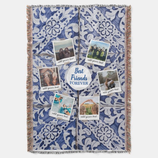 Personalised Best Friends 6 Photo Custom Collage Throw Blanket (Front Vertical)
