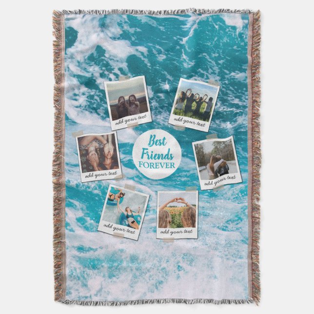 Personalised Best Friends 6 Photo Custom Collage Throw Blanket (Front Vertical)